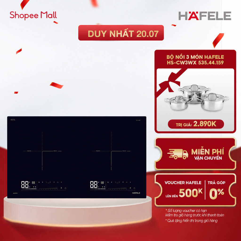 [New] Bếp từ lắp âm 2 vùng nấu Hafele HC-I7323B 536.61.886