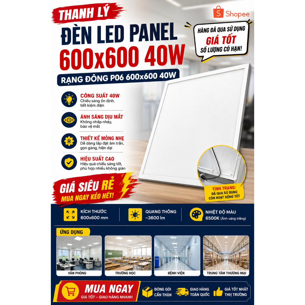 [THANH LÝ] Đèn LED Panel 600×600 40W Rạng Đông P06 600×600 40W