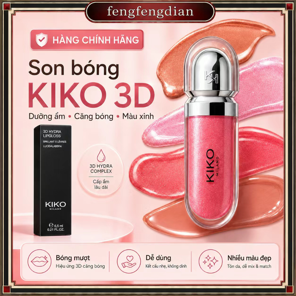 Son bóng KIKO 3D Hydra Lipgloss dưỡng ẩm, hiệu ứng môi căng bóng 3D, nhiều màu xinh, hàng chính hãng