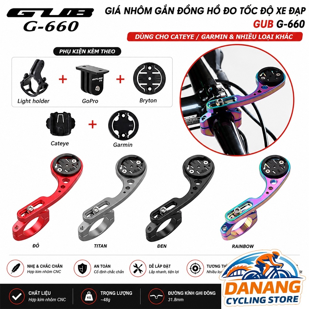 Giá Nhôm GUB G-660 Gắn Đồng Hồ Đo Tốc Độ Xe Đạp – Nhẹ Chắc – Dùng Cho CATEYE / Garmin