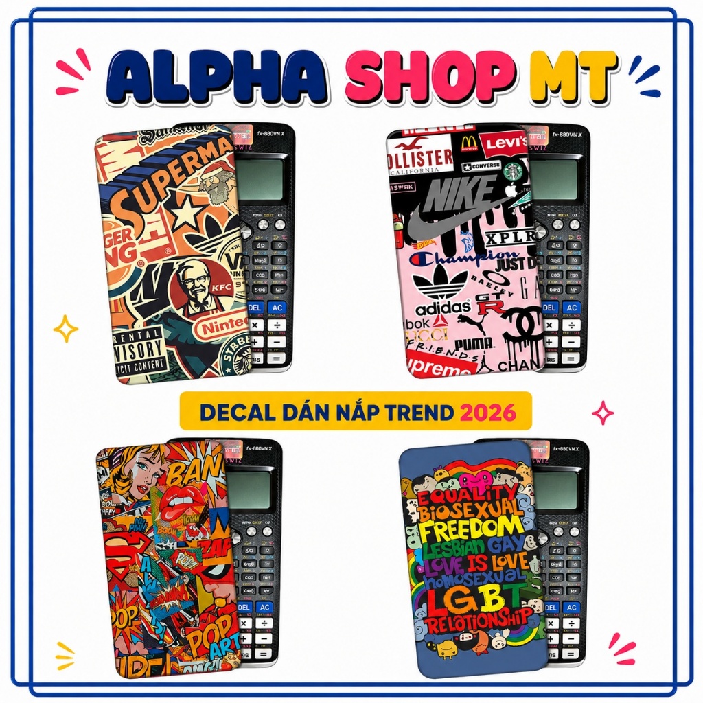 Decal Hot Trend Dán Máy Tính Casio 580VNX, 880BTG, 570VN Plus, Vinacal | Sticker Chống Trầy
