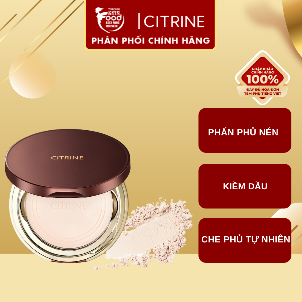 Phấn phủ dạng nén Citrine kiềm dầu, che phủ tự nhiên Soft Velvet Setting Powder 8g thegioiskinfood