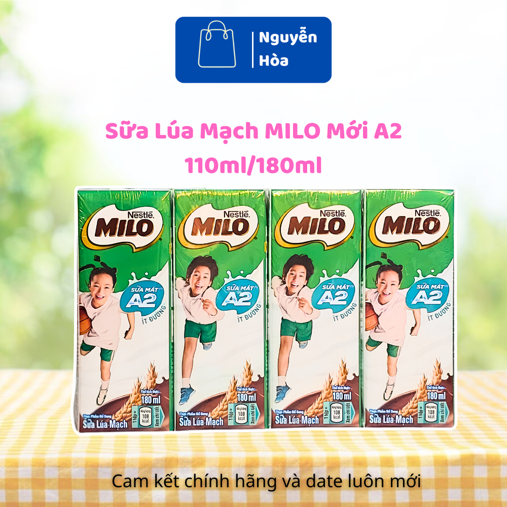 Combo 6 Lốc Sữa Lúa Mạch Milo Mới Bổ Sung Sữa Mát A2 Ít Đường 110ml / 180ml (24 Hộp) - Sữa Milo Hộp 