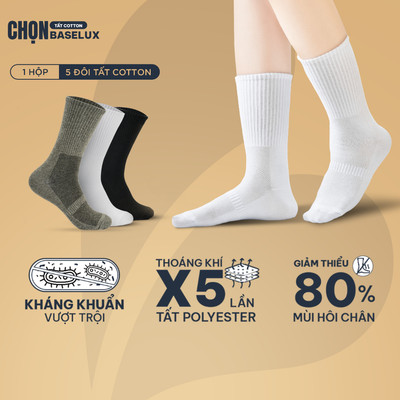 Tất cổ cao BaseLux tất cotton mềm mại, vớ cổ cao kháng khuẩn khử mùi, tất nam cổ cao basic phong cách Hàn Quốc