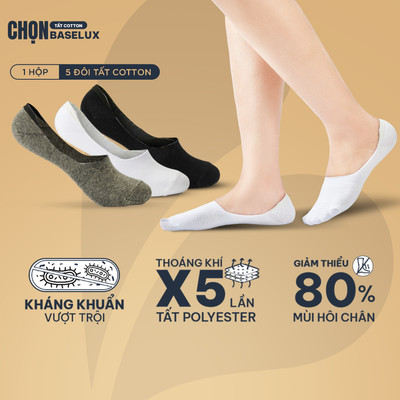 Tất lười BaseLux tất cotton thoáng khí, tất lười chống tuột gót kháng khuẩn, tất lười nam công sở Hàn Quốc