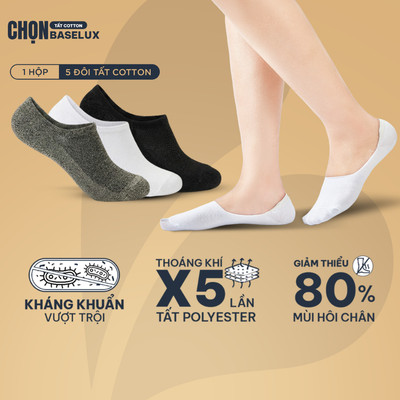 Tất lười nam BaseLux tất cotton thoáng mát, tất lười chống hôi chân, tất lười nữ basic, vớ lười kháng khuẩn khử mùi