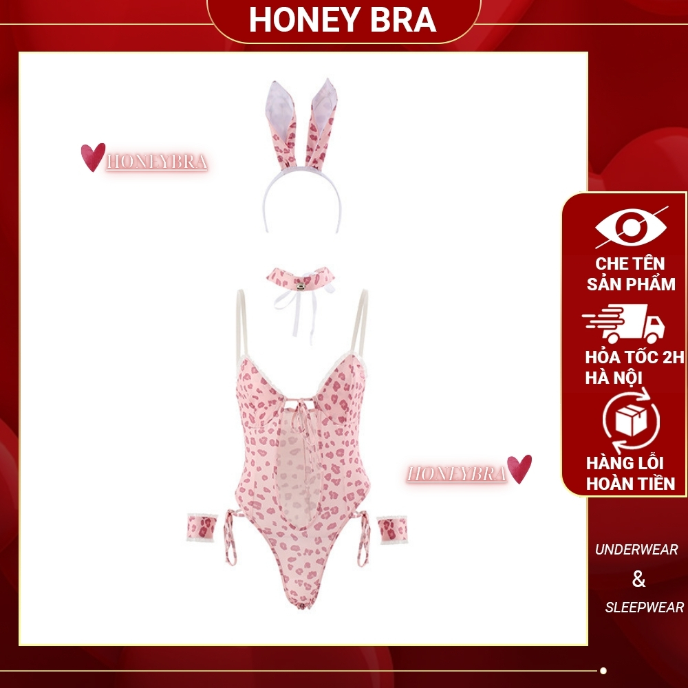 Đồ Ngủ Nữ Gợi Cảm Quyến Rũ JS66 Bodysuit Jumsuit Đồ Thức Hấp Dẫn Họa Tiết Báo Hồng - HoneyBra