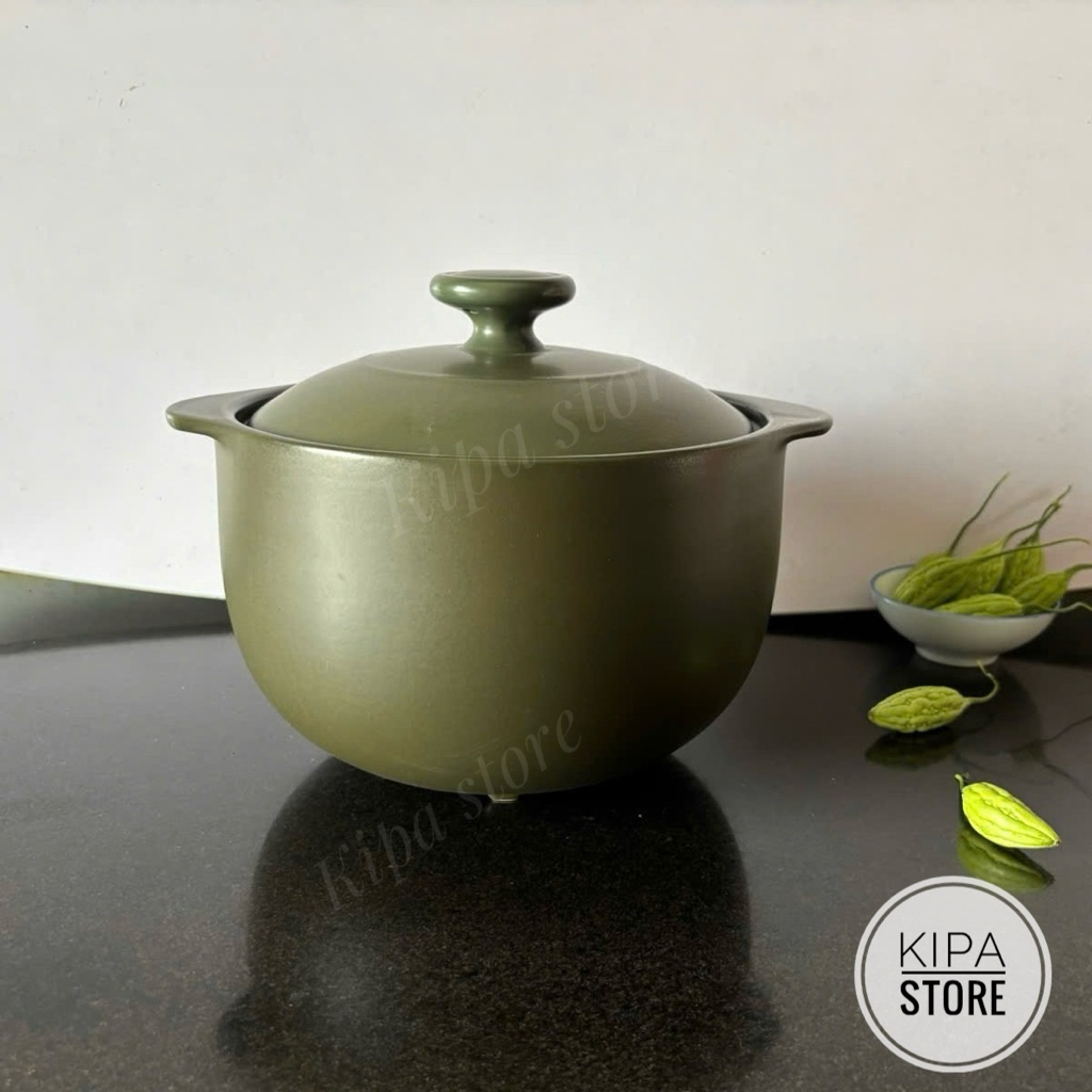 Nồi sứ dưỡng sinh Minh Long 3 lít vesta xanh rêu - Nồi chuyên dùng bếp gas, bếp hồng ngoại - Kipa st