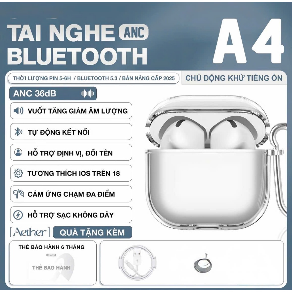 Tai Nghe Bluetooth AP4 Chống Ồn Chủ Động ANC Chất âm tuyệt vời - BH Đồi Tra Miễn Phí