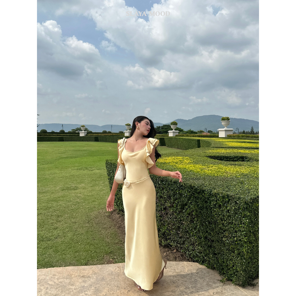Đầm Lụa Dáng Dài Phối Bèo Hở Lưng Thanh Lịch - 𝐁𝐥𝐚𝐢𝐫 𝐒𝐢𝐥𝐤 𝐃𝐫𝐞𝐬𝐬 - SLAYA MOOD (ảnh chính chủ)