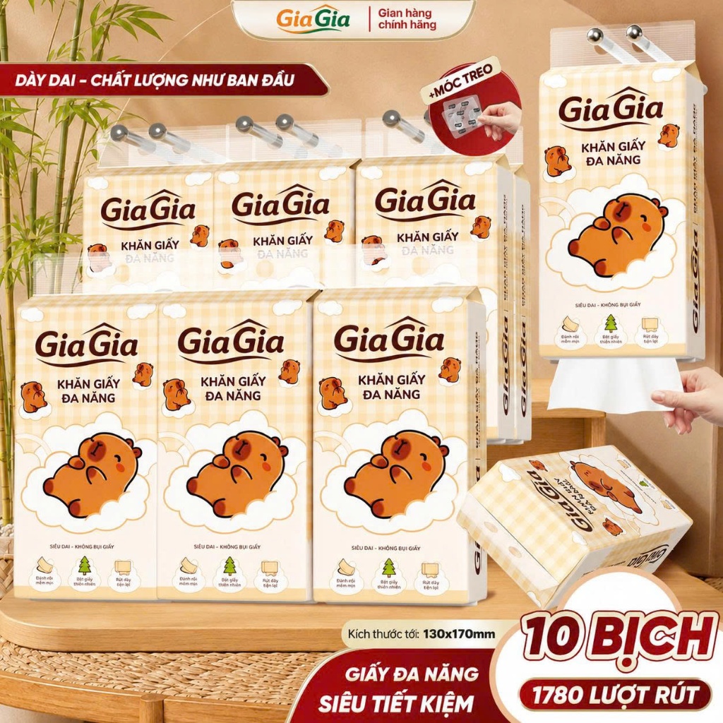 Giấy Vệ Sinh Rút Cappy Gia Gia, Giấy Rút Đa Năng, Khăn Giấy Đa Năng 1.780 Lượt Rút, Mềm Dai
