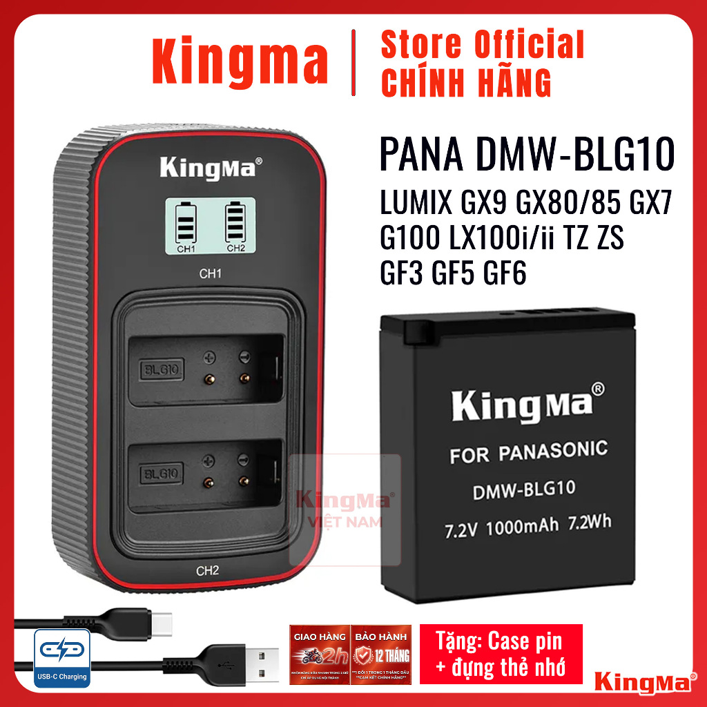 Kingma Pana DMW-BLG10 DMW-BLE9 | Pin và sạc máy ảnh Pana Lumix GX9 GX85 GX7 GX80 G100 LX100 TZ100 TZ