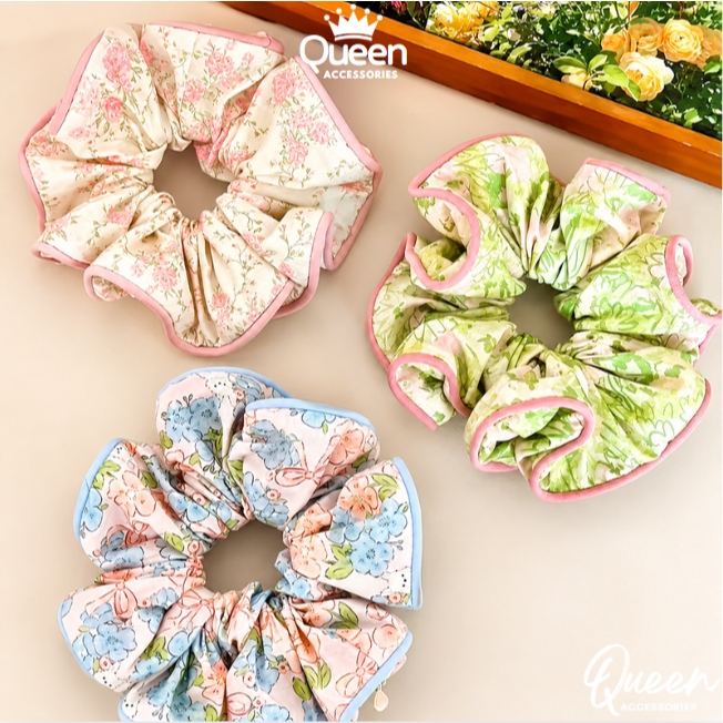 Dây buộc tóc hoa, crunchies cột bản to nhiều màu sắc dành cho nữ, kiểu dáng thanh lịch, dễ thương