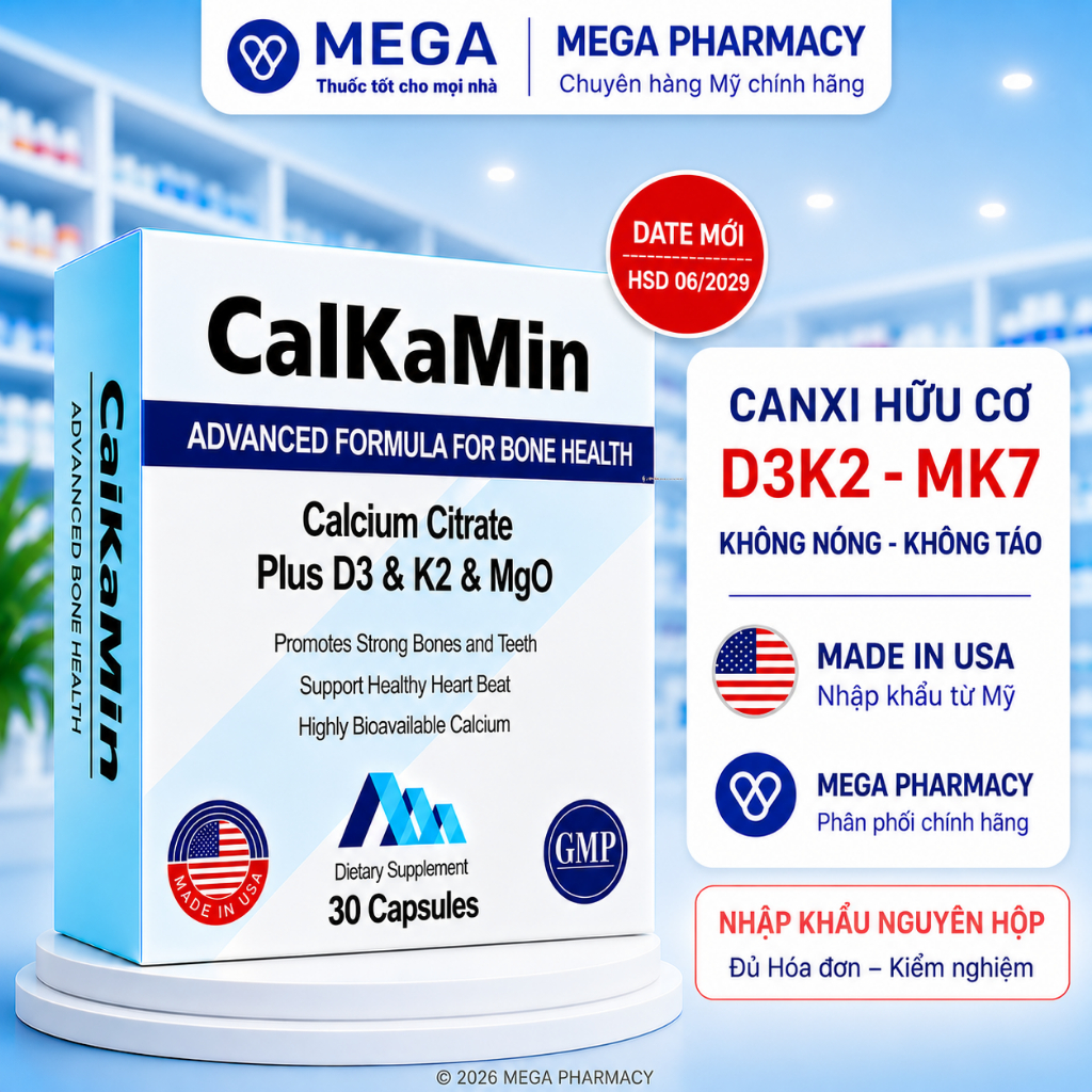 CalKamin - Canxi hữu cơ D3K2 Mỹ, Hộp 30 viên, Hàng chính hãng