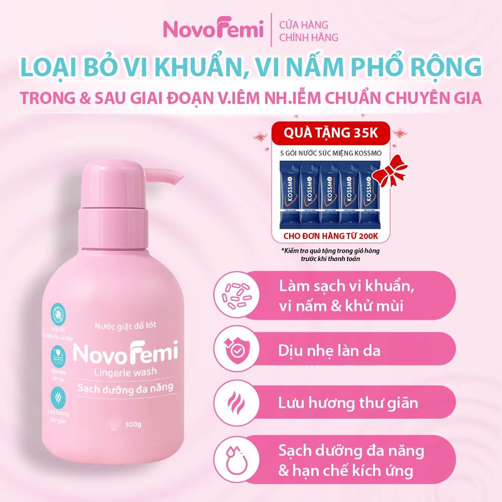 Nước giặt đồ lót chuyên dụng Novofemi Giúp loại bỏ nấm khuẩn phổ rộng, dịu làn da, mềm sợi vải 300g