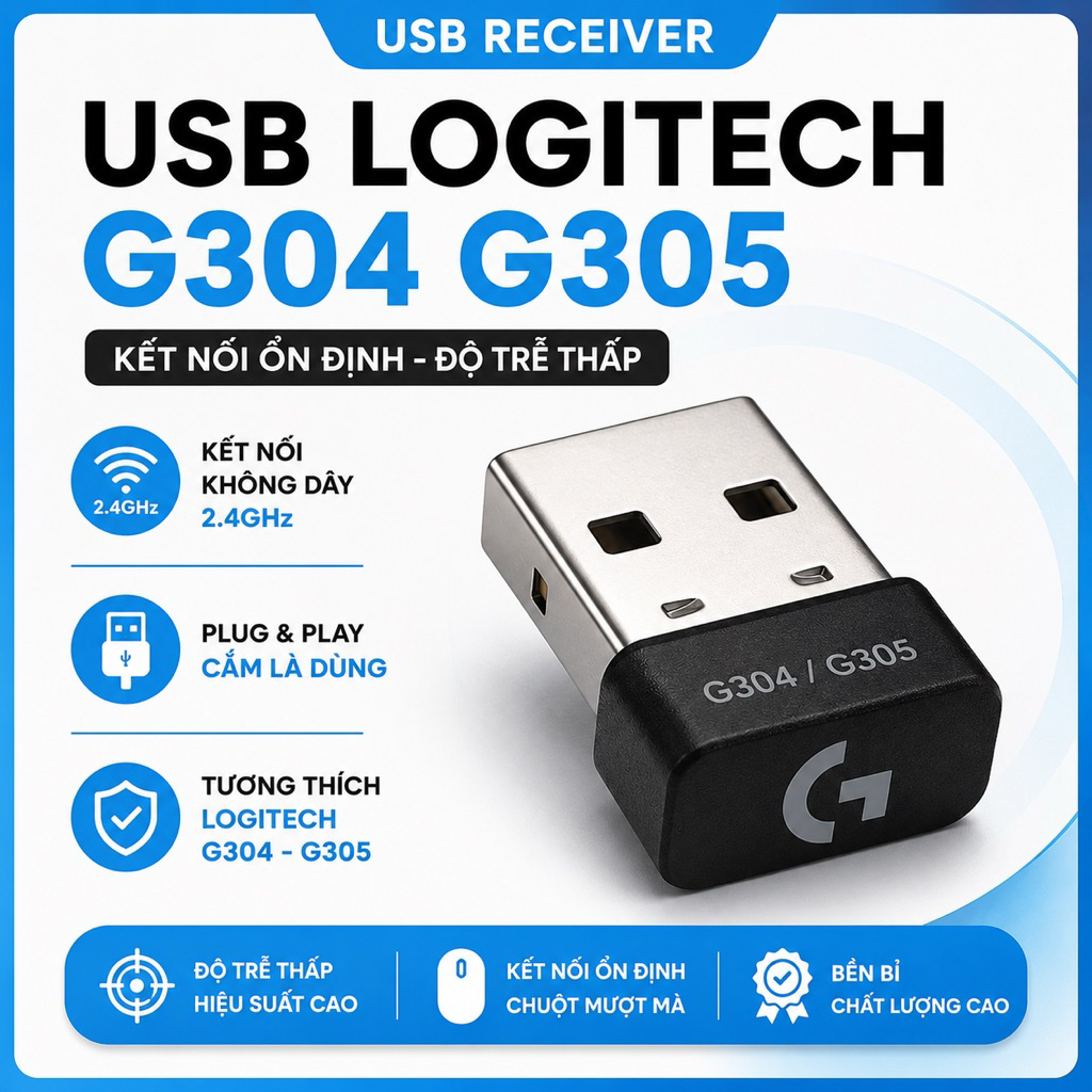 Đầu Thu USB Receiver Logitech G304 G305 | Hàng Mới Chính Hãng - Kết Nối 2.4GHz Ổn Định, Cắm Là Dùng