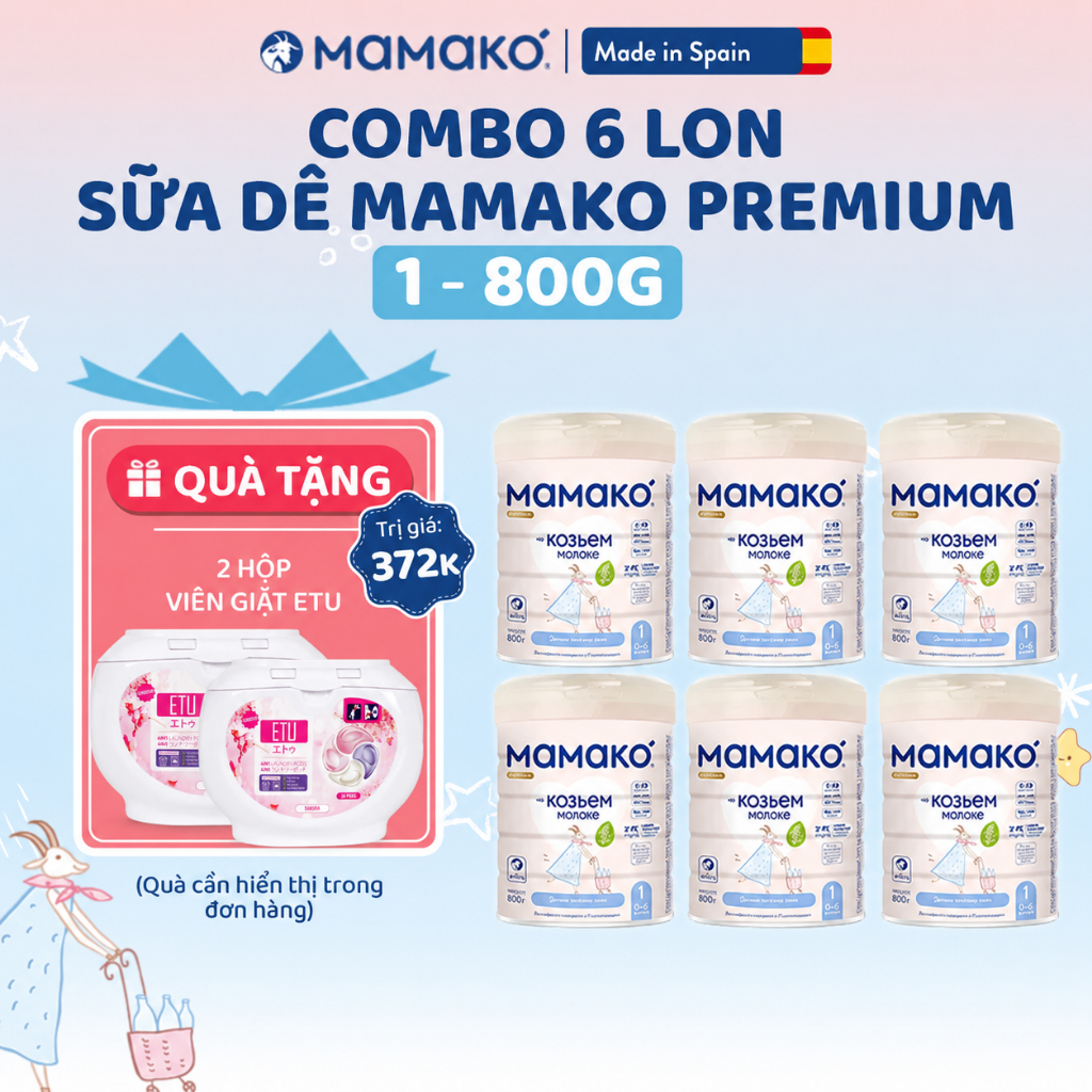 (3/2027) Combo 6 Sữa Dê Công Thức MAMAKO Premium 1 800g Bổ Sung Đạm A2 Dễ Tiêu