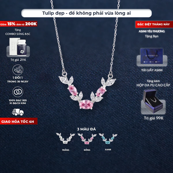 Dây chuyền bạc nữ S925 Full Tulip Asimi La Tulipe DC78