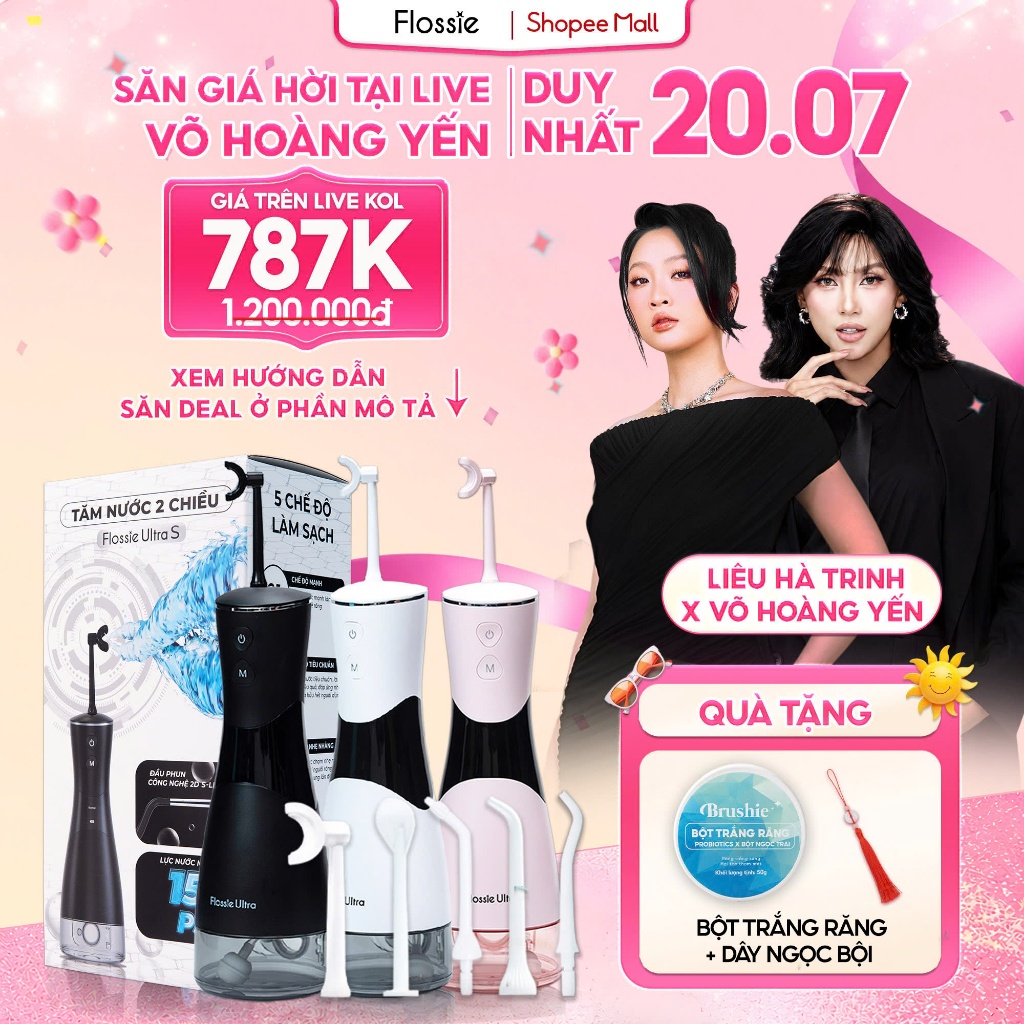 [GIÁ 787K LIVE VÕ HOÀNG YẾN] Máy tăm nước Flossie Ultra vòi phun 2 chiều, công nghệ xoay 360 độ cho 
