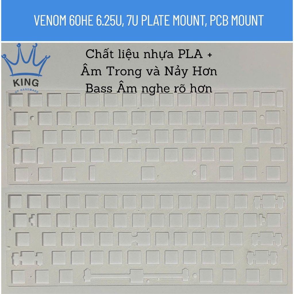 [Venom 60HE Plate 6.25U, 7U Plate Mount, PCB Mount Switch Housing 14x14mm Bằng Nhựa PLA+ In 3D]