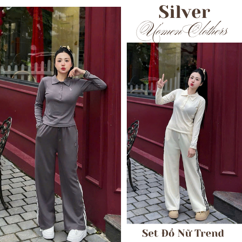 Set đồ nữ dài tay, bộ đồ nữ h222 thiết kế áo cổ bẻ tay dài với chất liệu mềm mại mix quần suông kẻ t