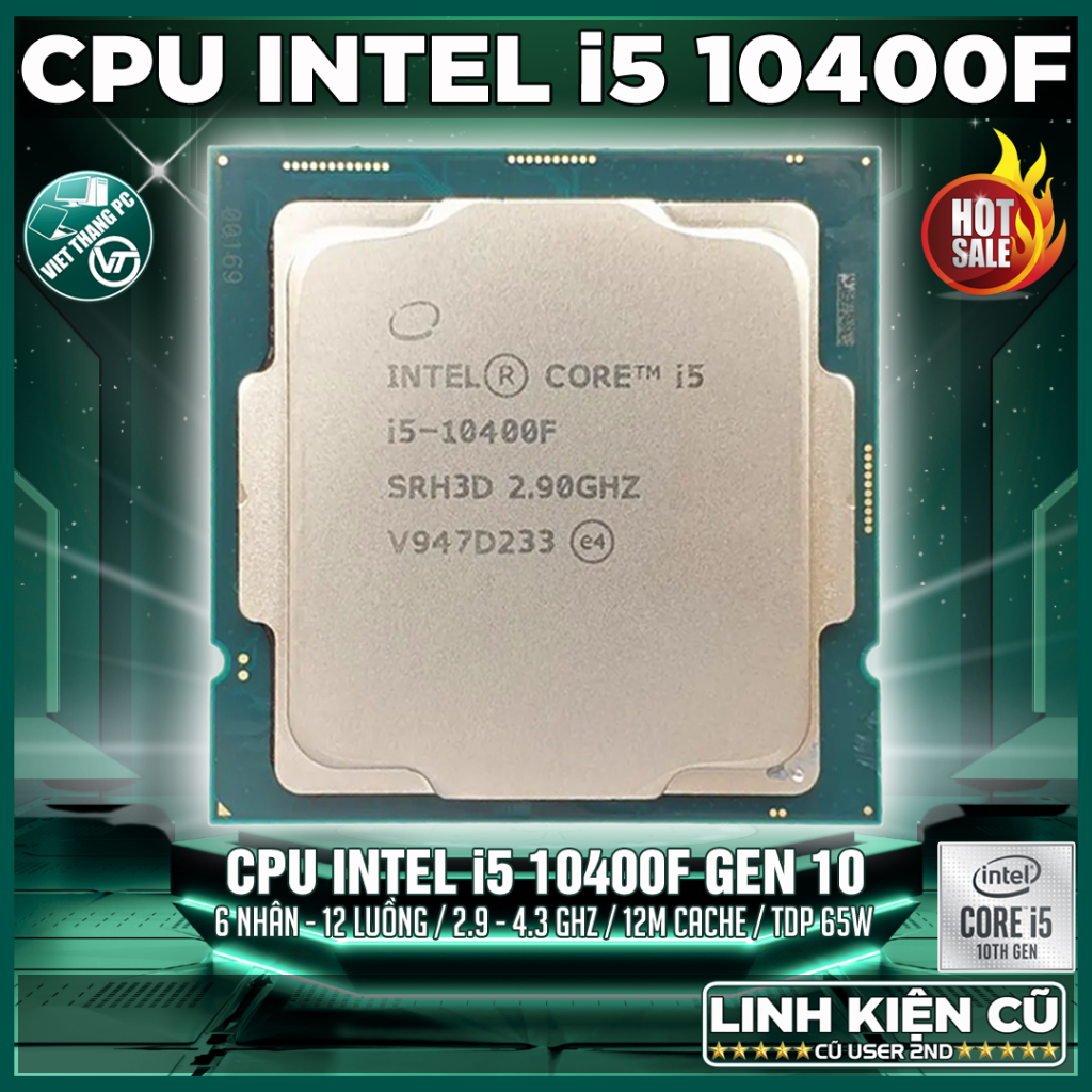 CPU Intel Core i5 10400F 2.9 Ghz - 4.3 GHz 6 Nhân 12 Luồng LGA1200 Đã qua sử dụng ( Cũ - 2nd )