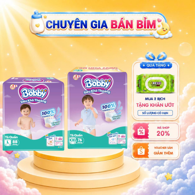 (Hoả tốc) Tã quần bobby Ultra + mới size M96/L88/xl76/xxl70, Bobby mega jumbo L96/xl84/xxl76+4 mới m