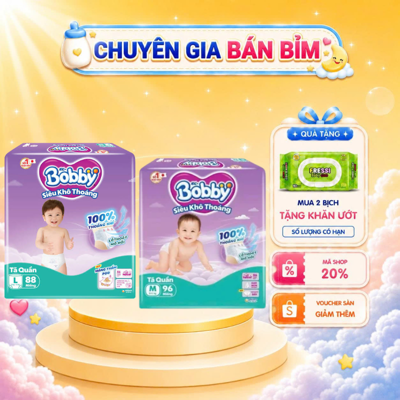 [TẶNG MIẾNG NGẪU NHIÊN] Tã quần Bobby Siêu Khô Thoáng -  Thoáng Khí Mega Jumbo  M112/L96/XL84/XXL76,