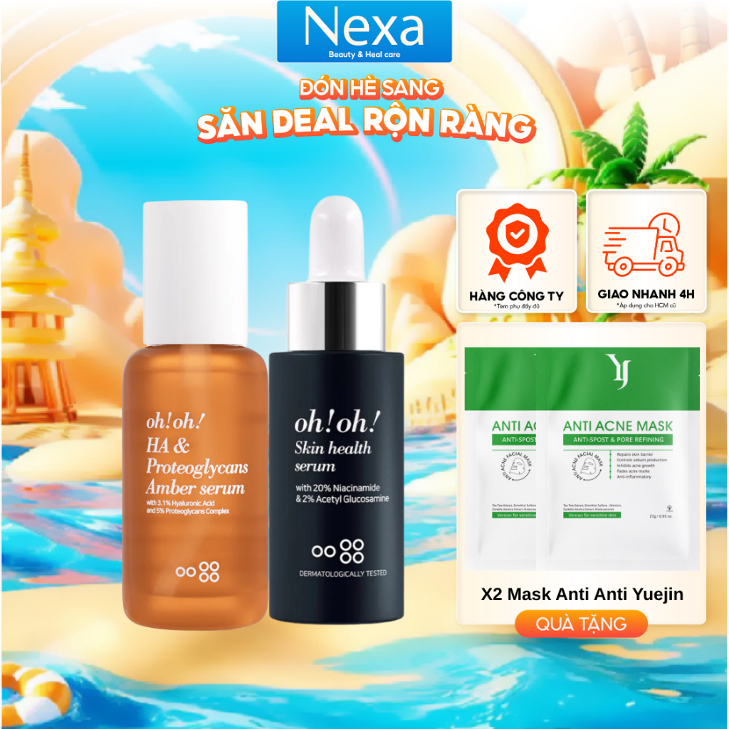 Bộ đôi phục hồi sức khỏe & cấp ẩm đa tầng OhOh Skin Health Serum 30ml & OhOh HA Amber Serum 30ml