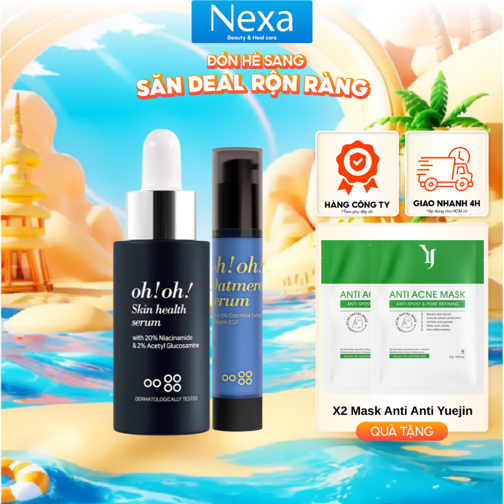 Bộ đôi tinh chất làm dịu & phục hồi da OhOh Skin Health Serum 30ml & OhOh Oatmere Serum 25ml