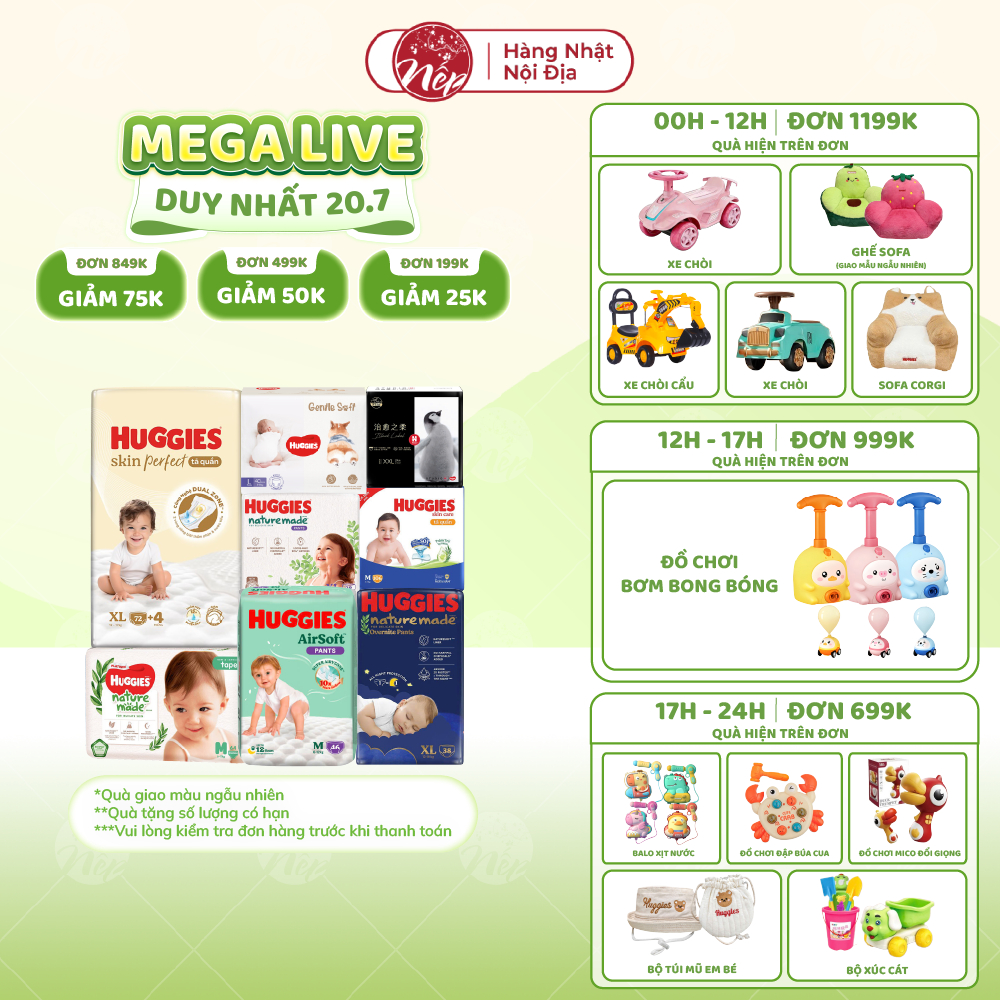 [SVIP] [TỔNG] Bỉm Tã dán quần HUGGIES NATURE MADE size M58/L44/XL 38/XXL26/S82/NB60 - nepshop1