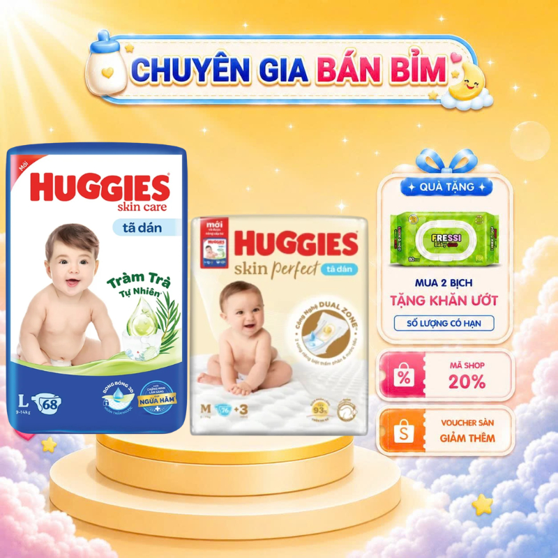 Combo 2 Tã dán sơ sinh Huggies Skin Perfect NB40/NB70/S54/S80