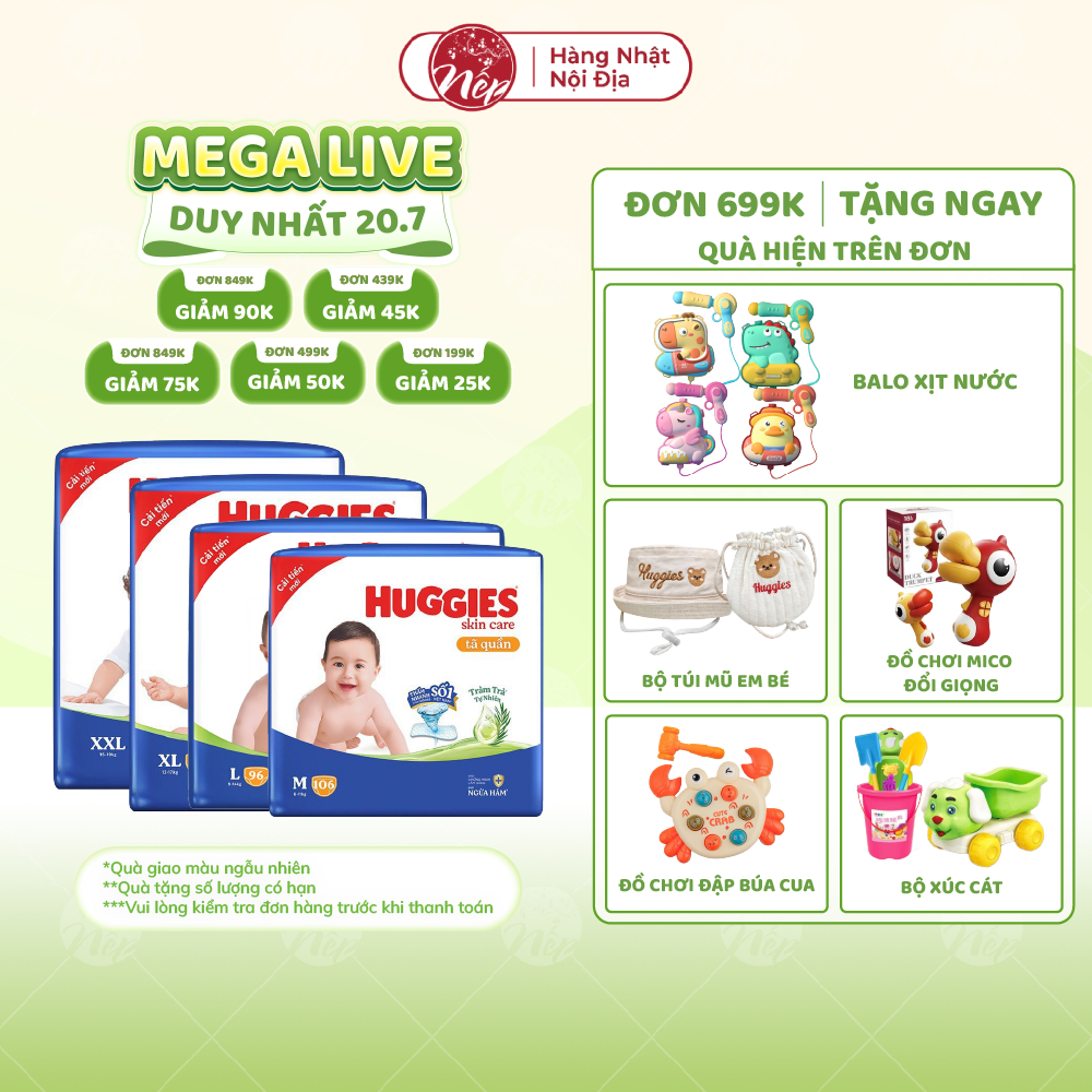 [DK] Tã bỉm quần Huggies Skincare Mega Jumbo M106/L96+8/XL84+4/XXL76+4 - nepshop1