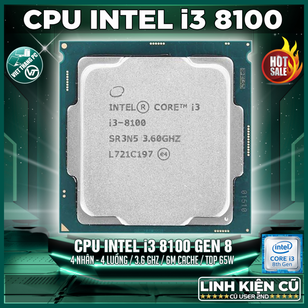 CPU i3 8100 Coffee Lake Thế hệ Intel thứ 8 LGA1151 cho Main H310, B365 ... ( Cũ - 2nd )