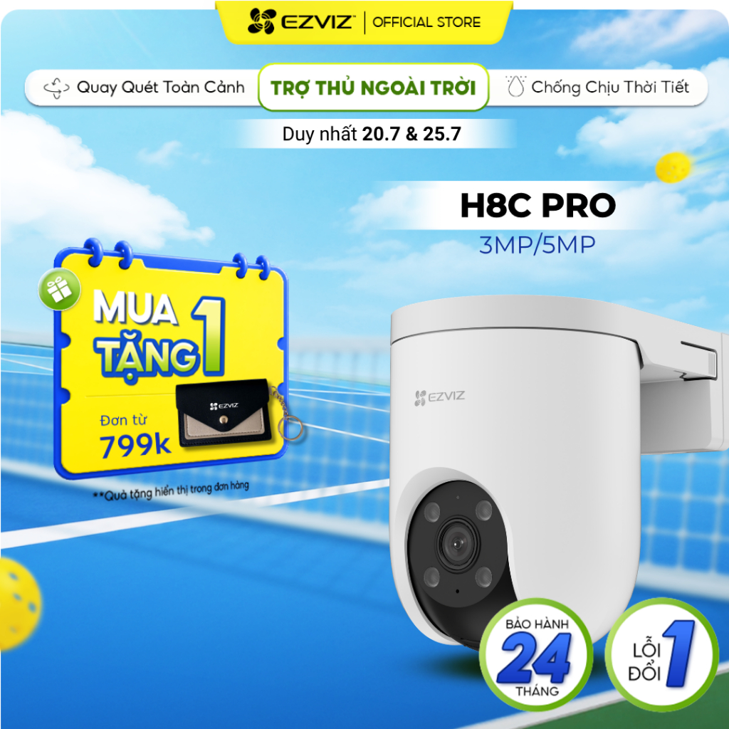 Camera WIFI EZVIZ H8C Pro 3MP / 5MP, Quay Ngoài Trời 360 Độ, Đàm Thoại, Nén H265, Ghi Hình Màu