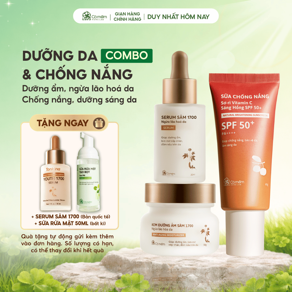 Bộ Chăm Sóc Da 3 Bước Chống Nắng Sơ-ri Vitamin C Dưỡng Sáng Da Serum Kem Dưỡng Ngừa Lão Hoá Sâm 1700