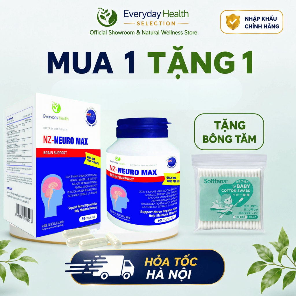 Viên bổ não NZ Neuro Max Eveday Health giúp hoạt huyết dưỡng não, tăng cường tuần hoàn và lưu thông 
