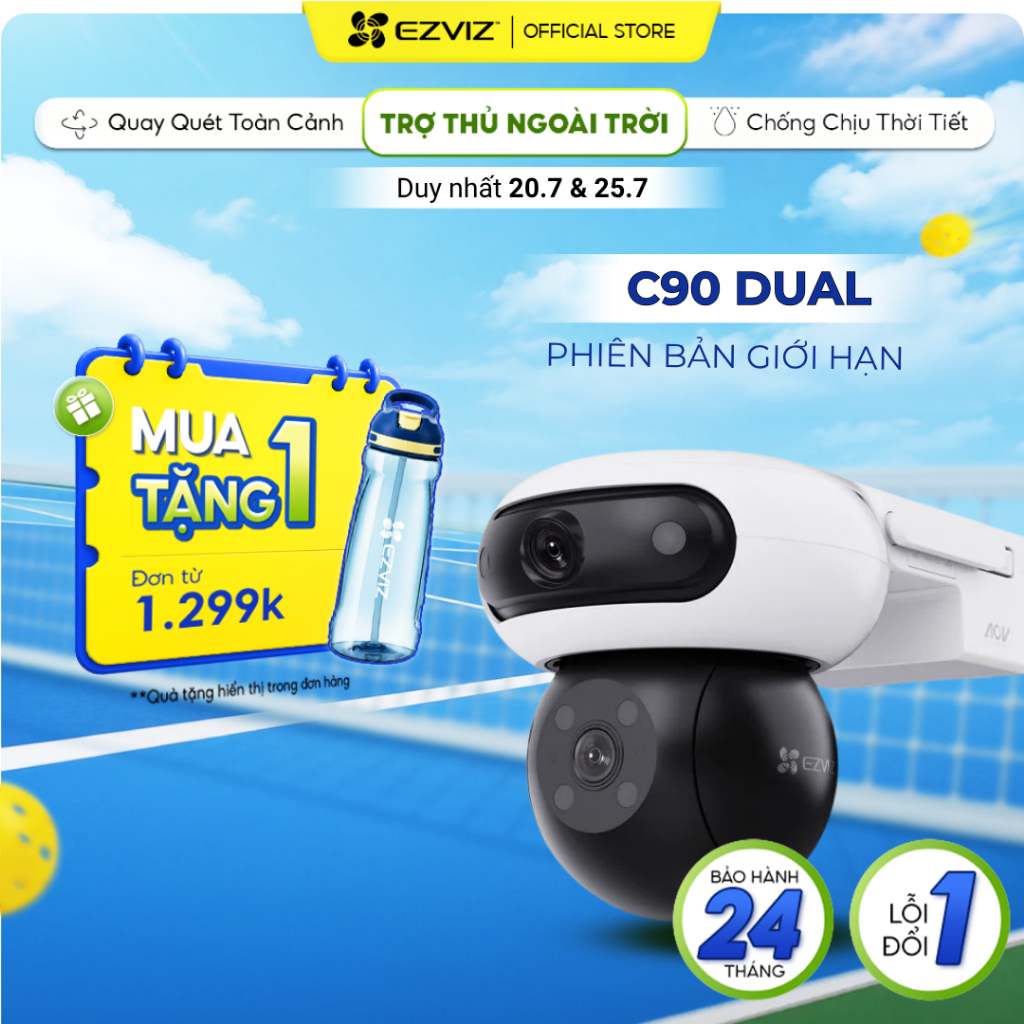 Camera WIFI EZVIZ C90 2K+ & 2K+ Ống Kính kép, Báo động bằng còi & đèn chớp, Phát hiện người và xe-Bả
