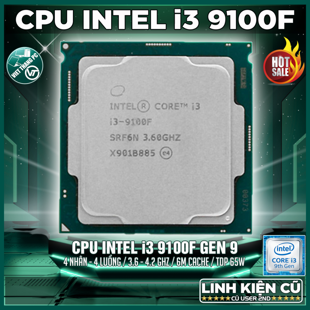 CPU i3 9100F Coffee Lake Thế hệ Intel thứ 9 LGA1151 cho Main H310, B365 ... ( Cũ - 2nd )