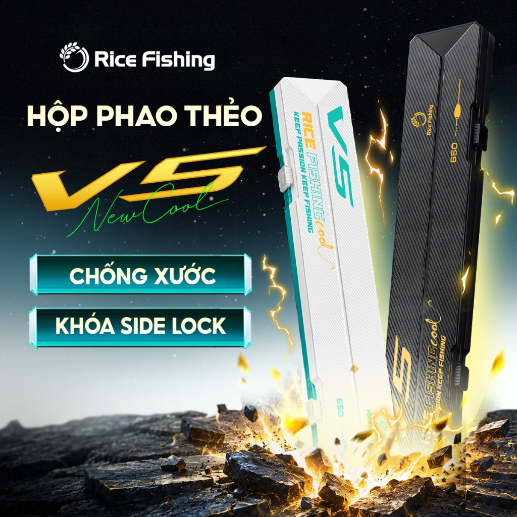 Hộp Đựng Phao Hộp Thẻo V5 Rice Fishing ABS vân nhám CARBON chuyên câu đài câu đơn