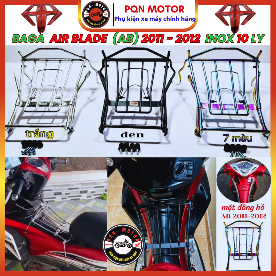 Baga AirBlade 2011-2012, AB Đầu Bò, AB Fi, Khung Inox 10 ly, Sơn Đen, Xi Màu Titan Cho AB 2011- 2012