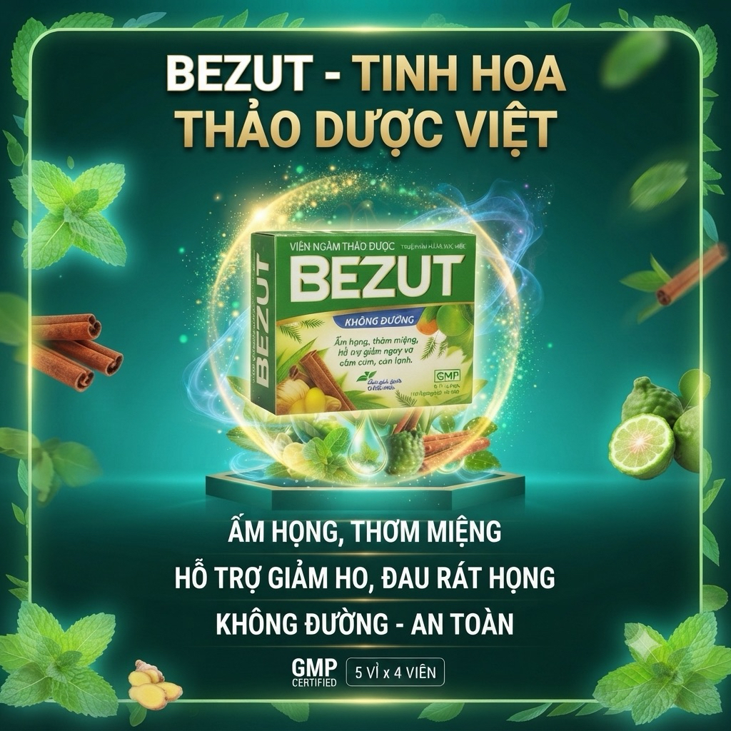 Viên Ngậm Thảo Dược BEZUT Không Đường (5 vỉ x 4 viên)