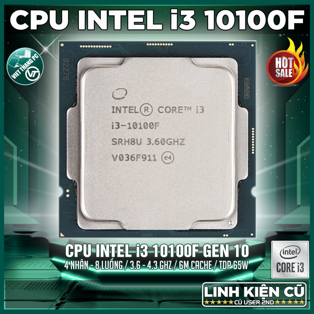 CPU - Bộ Vi Xử Lý Intel Core i3 10100F 3.6 GHz - 4.3 GHz 4 Nhân 8 Luồng cho H410, H510 ( Cũ - 2nd )