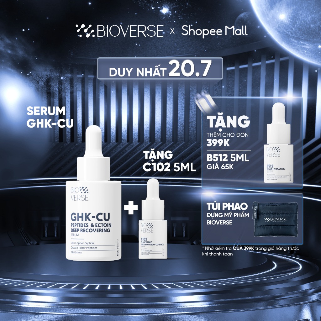 Serum Đồng Peptides Tăng Sừng Khỏe Bioverse GHK-Cu Peptides & Ectoin Deep Recovering Serum 30ml