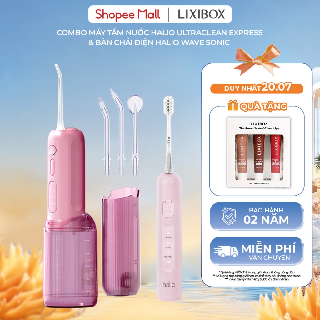 Combo Bàn Chải Điện Tích Hợp Công Nghệ Chuyển Động Kép Halio Wave Sonic & Tăm Nước Halio UltraClean 
