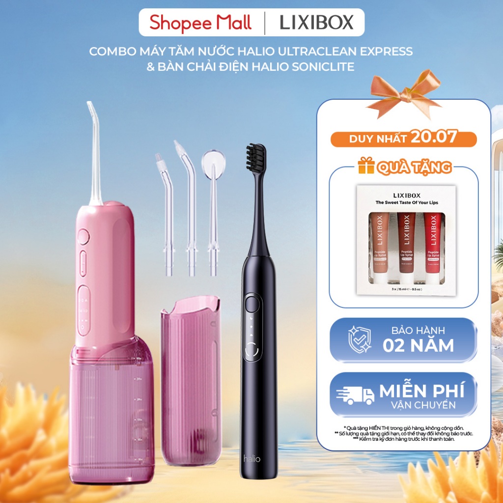 Combo Máy Tăm Nước Halio UltraClean Express Hydro Floss & Bàn Chải Điện Halio SonicLite Electric Too