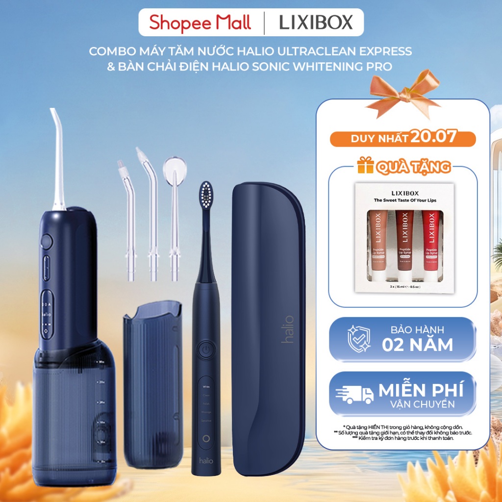 Combo Bàn Chải Điện Halio Sonic Whitening Electric Toothbrush PRO & Tăm Nước Halio UltraClean Expres