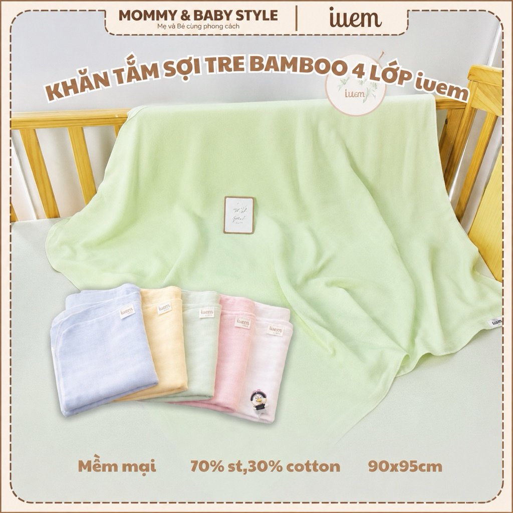 KHĂN TẮM SỢI TRE BAMBOO 4 LỚP IUEM – MỀM MẠI, THẤM HÚT VƯỢT TRỘI CHO BÉ YÊU