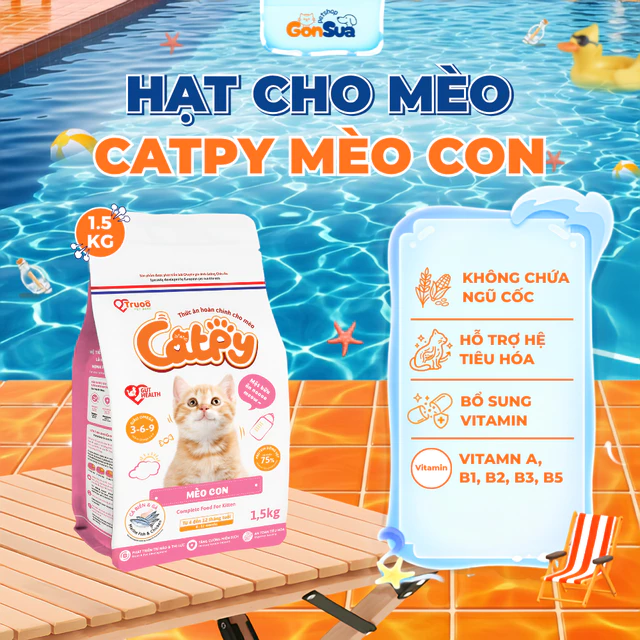 Hạt Cho Mèo Con Catpy, Thức Ăn Mèo Giàu Đạm Cá Biển & Thịt Gà, Tăng Cường Miễn Dịch, Hỗ Trợ Tiêu Hóa