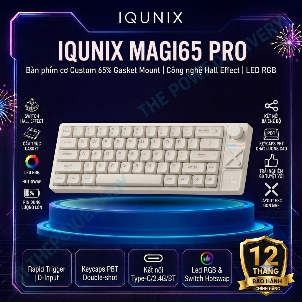 Bàn Phím Cơ IQUNIX Magi65 Pro Low Profile 65% Không Dây Bluetooth/2.4G/USB-C, Hot Swap, RGB, Tương T